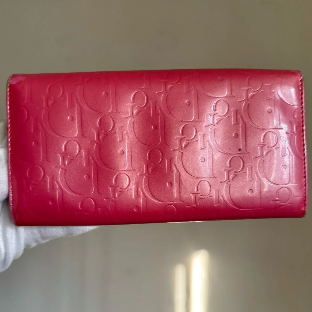 Christian Dior Ultimate Rendez-vous Patent Dior Trotter Fuchsia Authentic Wallet
